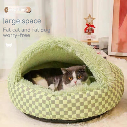 Pet Warm Diamond Quilt – Cozy Closed Nest Bed for Cats & Small Dogs