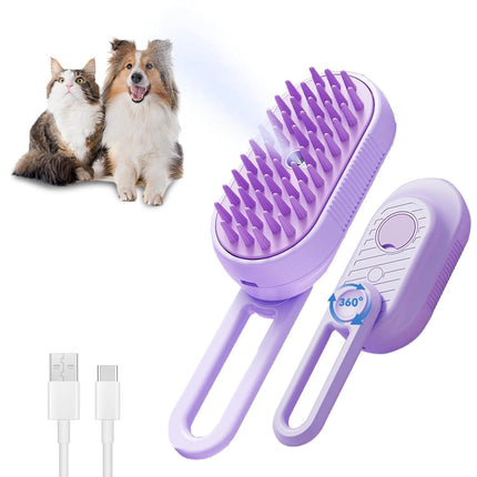 3-in-1 Cat Steam Brush – Foldable Handle Pet Grooming & Spa Brush, Hair Removal Comb for Cats & Dogs, Steam Cleanser for Shedding