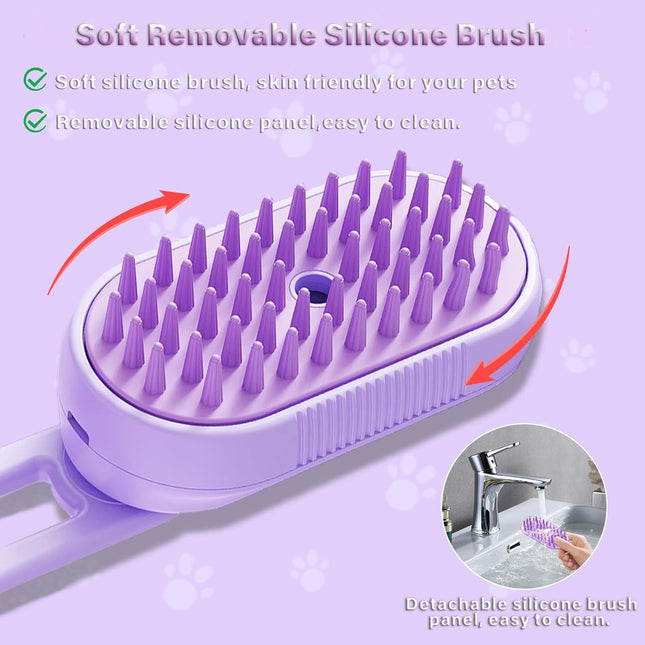3-in-1 Cat Steam Brush – Foldable Handle Pet Grooming & Spa Brush, Hair Removal Comb for Cats & Dogs, Steam Cleanser for Shedding