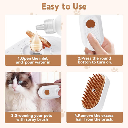 3-in-1 Cat Steam Brush – Foldable Handle Pet Grooming & Spa Brush, Hair Removal Comb for Cats & Dogs, Steam Cleanser for Shedding