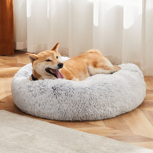 24-Inch Fluffy Plush Cat Bed – Anti-Slip Round Pet Bed for Cats & Small Dogs, Supports Up to 25 lbs