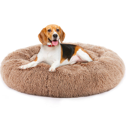 24-Inch Fluffy Plush Cat Bed – Anti-Slip Round Pet Bed for Cats & Small Dogs, Supports Up to 25 lbs