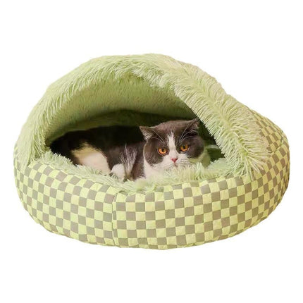Pet Warm Diamond Quilt – Cozy Closed Nest Bed for Cats & Small Dogs