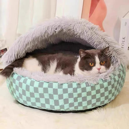 Pet Warm Diamond Quilt – Cozy Closed Nest Bed for Cats & Small Dogs