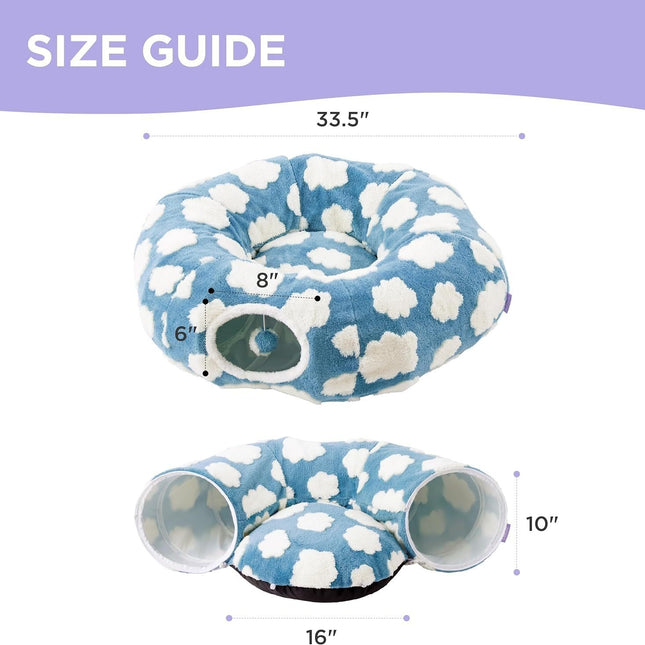 Premium Plush Cat Tunnel & Donut Bed | Foldable Light Cloud Cat Nest Toy