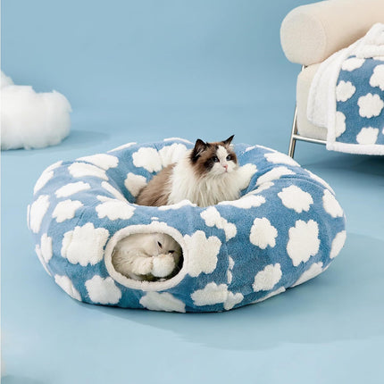 Premium Plush Cat Tunnel & Donut Bed | Foldable Light Cloud Cat Nest Toy