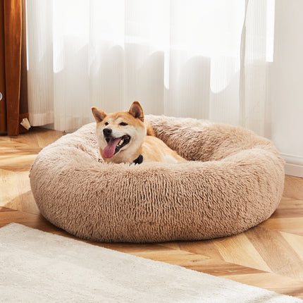 24-Inch Fluffy Plush Cat Bed – Anti-Slip Round Pet Bed for Cats & Small Dogs, Supports Up to 25 lbs