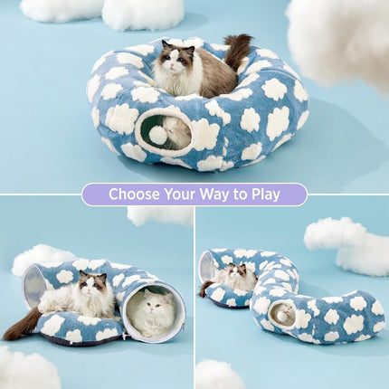 Premium Plush Cat Tunnel & Donut Bed | Foldable Light Cloud Cat Nest Toy