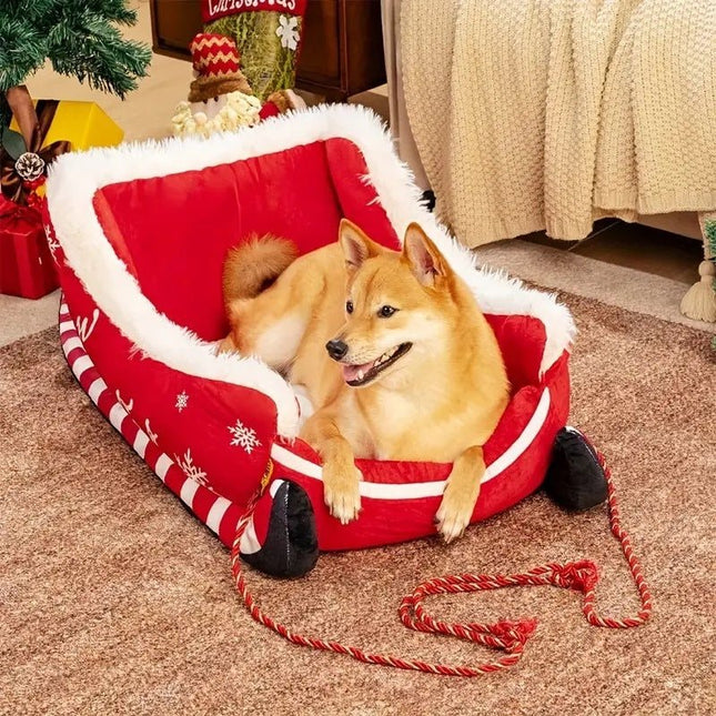 Cozy Christmas Sled Pet Bed with Raised Edges for Comfort - Strenzia.com