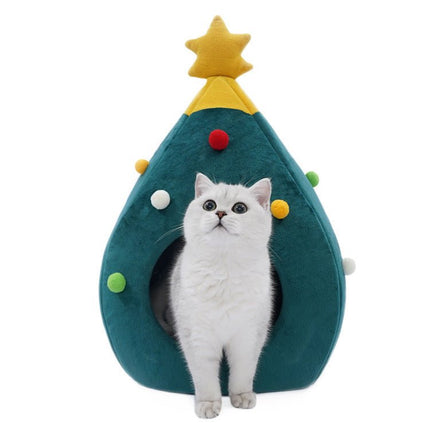 Cozy Christmas Tree Cat Bed | Festive Felt Cat Nest - Strenzia.com