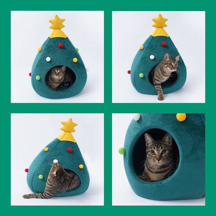 Cozy Christmas Tree Cat Bed | Festive Felt Cat Nest - Strenzia.com