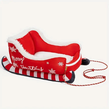 Christmas Sled Pet Bed | Cozy Holiday Kennel Dog & Cat Nest with Raised Edges | Festive Winter Gift