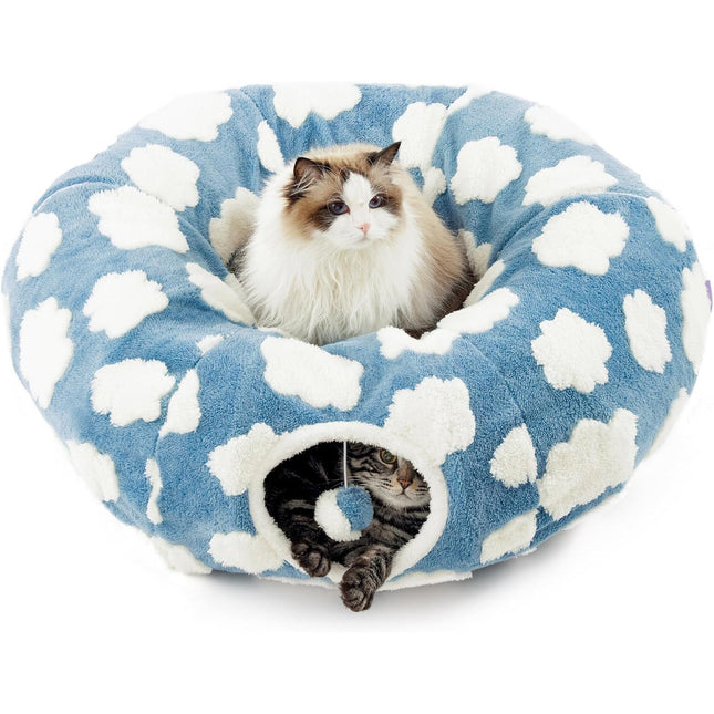 Foldable Cat Tunnel Bed - Plush Cat Nest & Donut Toy - Strenzia.com