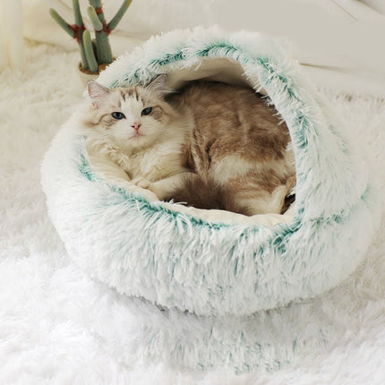 Luxurious Plush Round Cat Bed | Cozy Hooded Donut Dog & Cat Cave - Strenzia.com