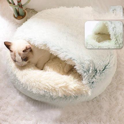 Luxurious Plush Round Cat Bed | Cozy Hooded Donut Dog & Cat Cave - Strenzia.com