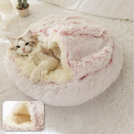Luxurious Plush Round Cat Bed | Cozy Hooded Donut Dog & Cat Cave - Strenzia.com